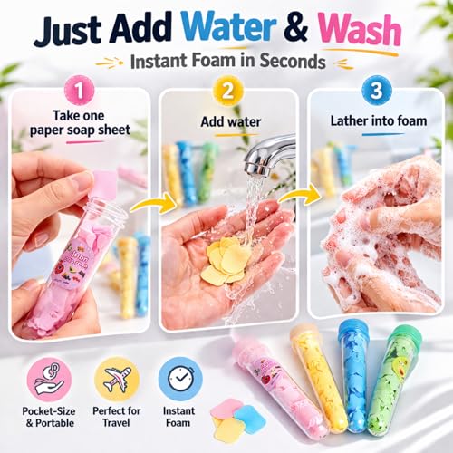 Image of Smizzy Flower Design cute Tube Shape Bottle Disposable Mini Scented Travel Soap sheets | Bath Flakes Paper Soap Clean Soft Bath For School Kids and Adult (Pack Of 2)