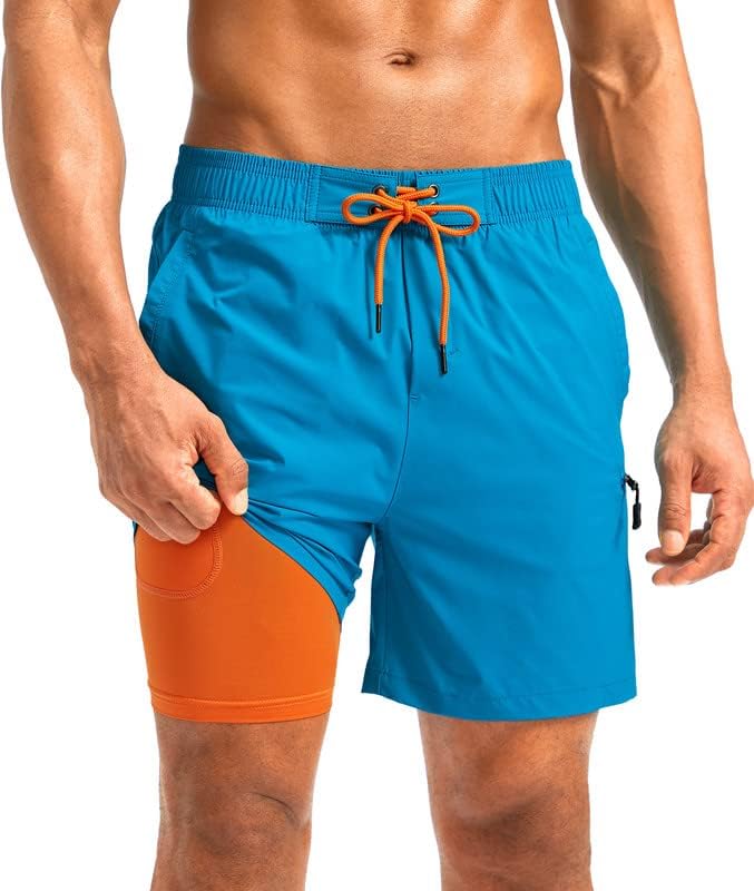 G Gradual Mens Swim Trunks with Compression Liner 5 inch Inseam Quick Dry Bathing Suits with Zipper Pocket-No Thigh Chafing Blue Large