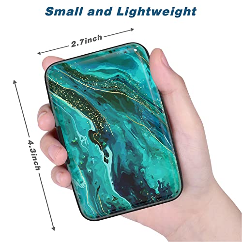 Image of Credit Card Holder, Mini Aluminum Card Wallet RFID Blocking Slim Metal Hard Card Case for Women Men, Ocean Marble