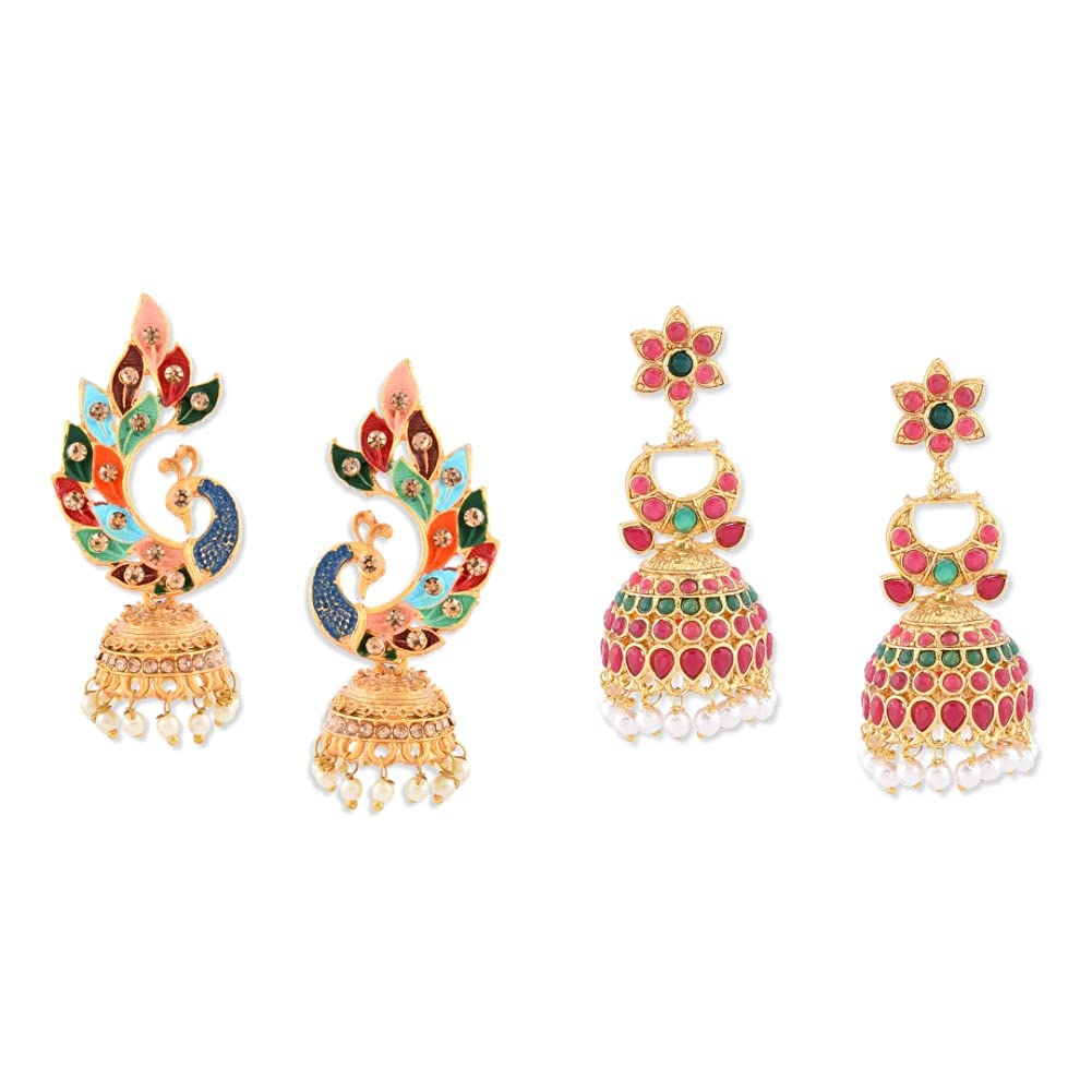 Zaveri Pearls Multicolor Peacock Design Jhumki Earring For Women-ZPFK8775 with Zaveri Pearls Traditional South Indian Style Jhumki Earring For Women-ZPFK9491 (B0BVBL4MRP) Amazon Price History, Amazon Price Tracker