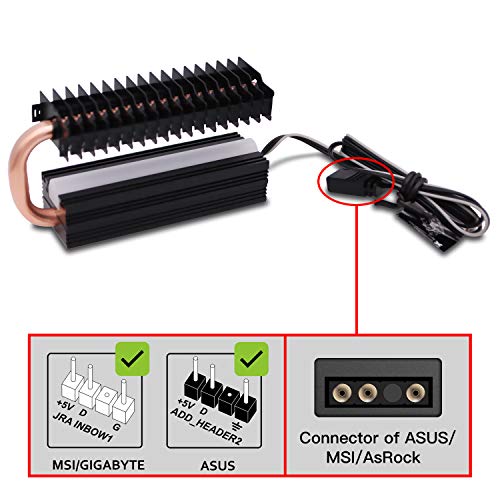 EZDIY-FAB M.2 Dissipatore di Calore con Heatpipe,5V 3-Pin ARGB SATA NVMe NGFF M.2 Dissipatore di Calore SSD Cooler per 2280 M.2 SSD,con Thermal Pad (SSD Non Incluso)
