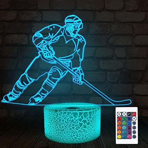 FULLOSUN Ice Hockey 3D Lamp, Bedside Illusion Optical Night Light LED 16 Colors Changing Remote Control Sport Fan, Personalized Bedroom Decor Best Birthday Gift for Kid Child Boy