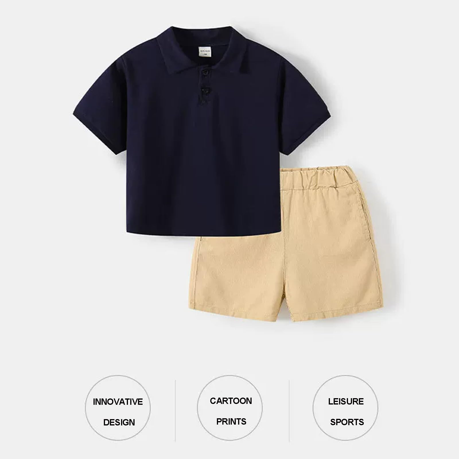 Conjuntos Ropa Verano Niño: Polo Manga Corta + Camisa Y Pantalones Cortos Lisos Cintura Elástica; Conjunto, Ropa Informal