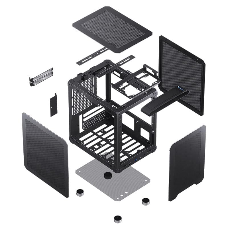 Jonsbo C6-ITX Case PC Mini-Tower Nero – compatto, Mini-ITX, GPU fino a 255 mm, dissipatore CPU fino a 75 mm, fino a 3 ventole, USB-C frontale I/O