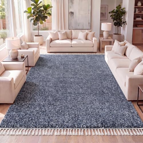 JONATHAN Y Mercer Shag Plush Tassel Denim Blue Indoor Area Rug, 5x8, Contemporary, Modern, Easy-Cleaning for Living Room, Bedroom, Kitchen, Pet Friendly, Non-Shedding (MCR100C-5)