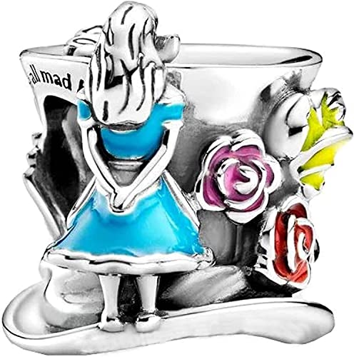 Breloque Alice au pays des merveilles et du chapelier fou en argent sterling 925 compatible avec...