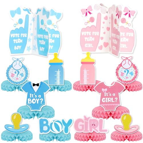 KSKSPE 12Pcs Baby Gender Reveal Honeycomb Centerpieces