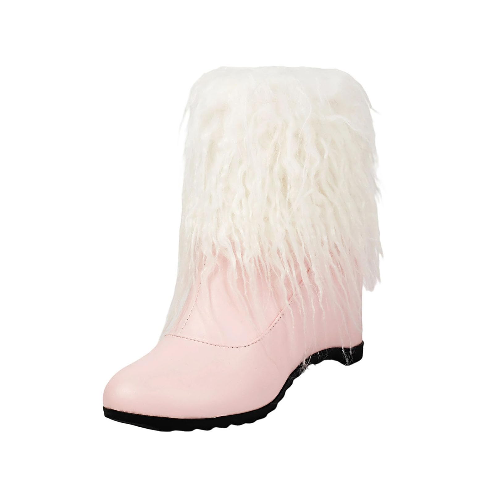 Womens Fur Lined Ankle Boots Wedge Heel Winter Warm Boots PU Leather Side Zipper Ankle Booties for Ladies
