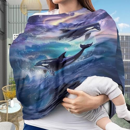 Image of Youngerbaby Killer Whale Galaxy Nursing Cover Breastfeeding Super Soft Multi Use for Baby Car Seat Covers Canopy Shopping Cart Cover Scarf Light Blanket Stroller Cover Baby Girl Necessities