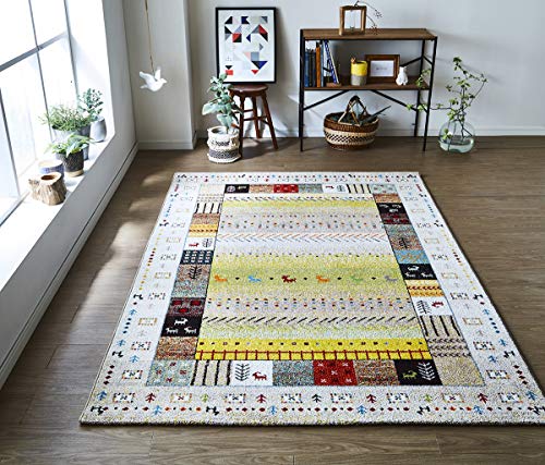 イケヒコ ラグ カーペット トルコ製 ウィルトン織り イビサ ギャッペ調ラグ 約133×190cm アイボリー 抗菌防臭 消臭機能 へたりにくい #2348229