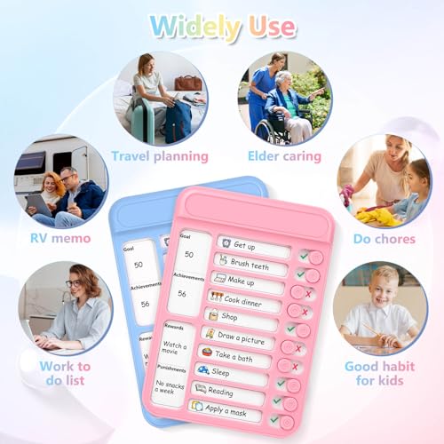 Image of Audab 2Pcs Dry Erase Chore Chart for Kids, Magnetic Checklist Board, My Chores Slider Chart to Do List Board, Routine Chart Schedule Board Task Tracker for Home Refrigerator, Wall, Desk (Blue & Pink)