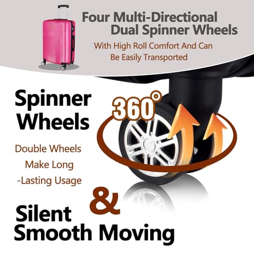 ILLUMINEW Luggage Sets with Durable Lightweight Carry-On Suitcases, Spinner Wheels, and TSA-Approved Lock (SHIZI, Rose Red, 24)3