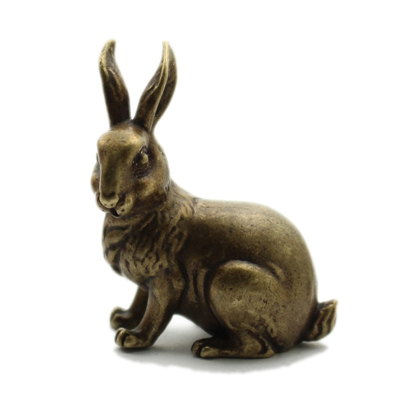 NGDFGR Solid Copper Cute Rabbit Miniatures Figurine, Brass Animal Rabbit Model Statue Sculpture Office Home Study Desk Decoration