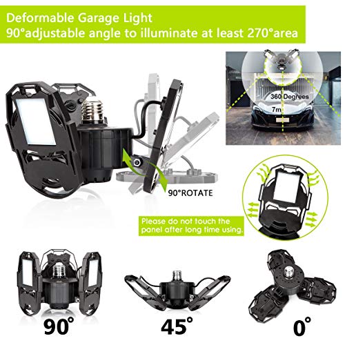 Led Garage Lights, 80W Deformable Garage Ceiling Light 8000lm E26 Basement Lights with 3 Adjustable Led Panels 270° – Fits for Garage, Warehouse, Barn, Workshop and Yard (No Motion Activated) - Thumbnail 2