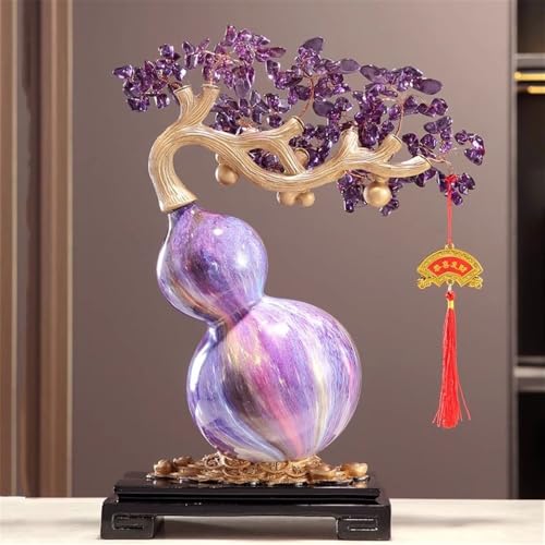 Arbre de fortune cristal améthyste avec gourde, déco maison zen