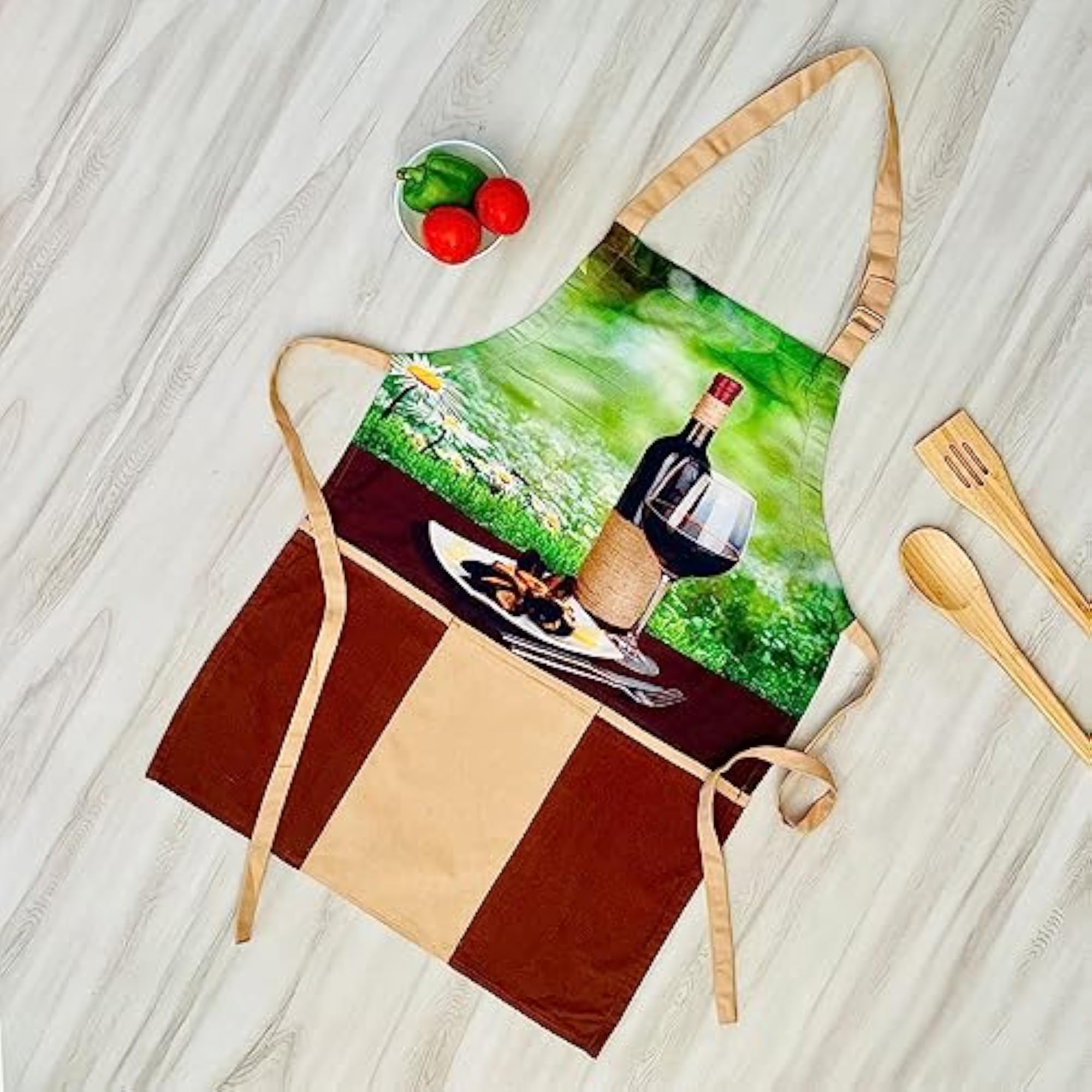 Stylish Cotton Apron with 3 Pockets for Home Kitchen Use