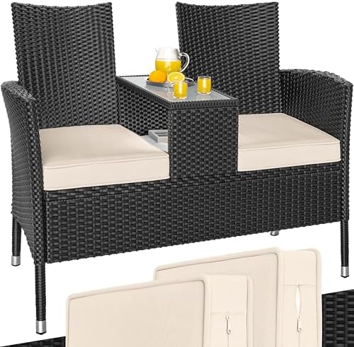 Casaria® Gartenbank Sitzbank inkl. Auflagen Wetterfest Polyrattan...