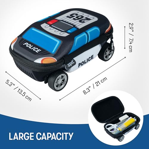 Image of ZIPIT Police Car Pencil Case for Boys, Large Capacity Pencil Box, Blue