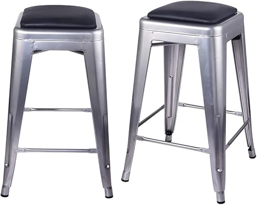 Miniatura 16 de GIA Taburete de mostrador sin respaldo de 24 pulgadas, cantidad de 4, bronce con asiento de madera clara Negro -,Café,Gris,gris, (Gun