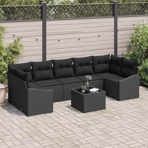 Owoxanthellate Gartensofa Set Schwarz 289x123x85 cm aus Poly-Rattan...