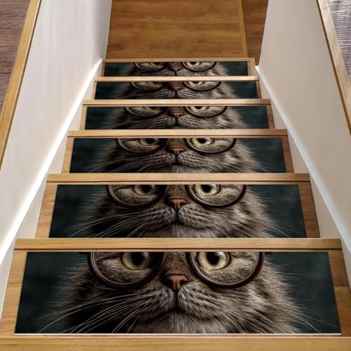 CHENZZZZ Cat with Glasses Steps Stair Treads Carpet 15 Pack 