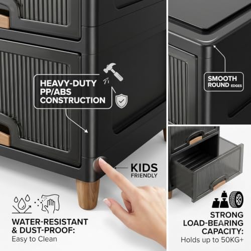 Image of YouCopia 4 Tier Plastic Wardrobe Organizer /Foldable Cupboard for Storage /Stackable Storage Cabinet /Drawers for Storage Box /Multipurpose Storage Rack /Plastic Wardrobe Organizer (4-Layer)