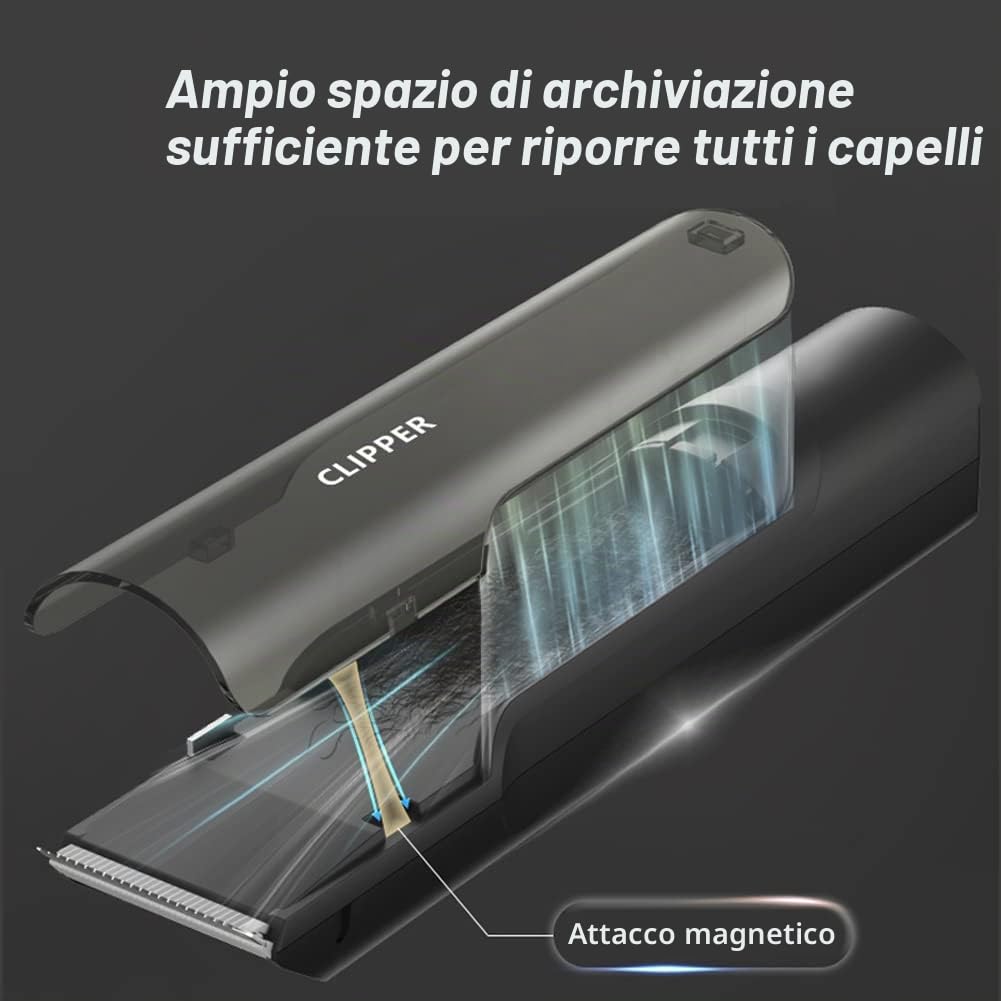 Tagliacapelli professionale da uomo, senza fili, con potente aspirazione dei capelli, impermeabile, ricaricabile per barba, peli del viso, peli del viso