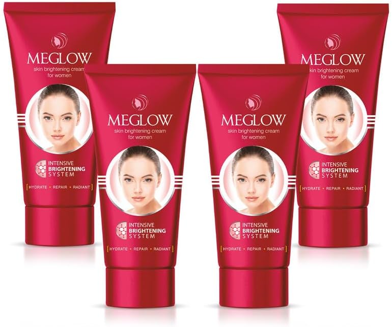 Meglow by Leeford | Skin Brightening Moisturizer Cream for Women| Hydrates, Repairs, Radiates | Reduces Dark Spots, Melanin, Melasma | Prevents Pigmentation | Evens Tone Pack of 4 (30g each)