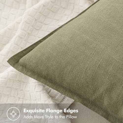 Image of MIULEE Decorative Linen Pillow Covers 16x16 Inch Light Olive Green Boho Farmhouse Neutral Couch Throw Pillows for Bed Pack of 2 Accent Modern Pillowcase Summer Sofa Livingroom Home Decor