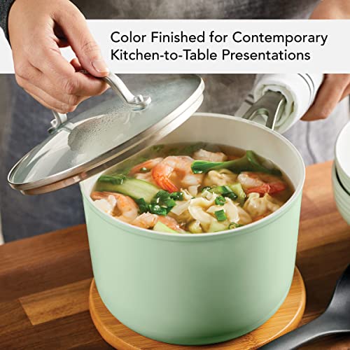 Image of KitchenAid Hard Anodized Ceramic Nonstick Cookware Sauce Pan with Lid, 3 Quart - Pistachio