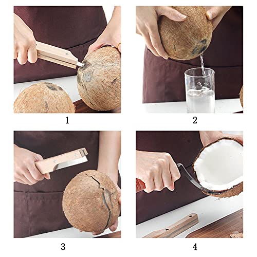 Image of Baskety Coconut Knife, Portable Stainless Steel Coconut Tool, Coconut Opener, Kitchen Coconut Opener with Wooden Non-Slip Handle