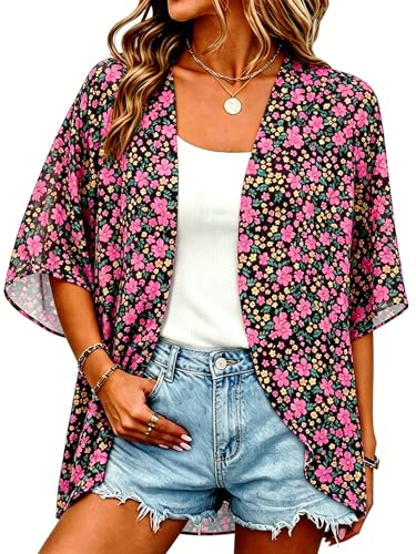 Image of Women Kimono Cardigans Casual Summer Tops Cover up Open Front Floral Print Resort Wear 2026