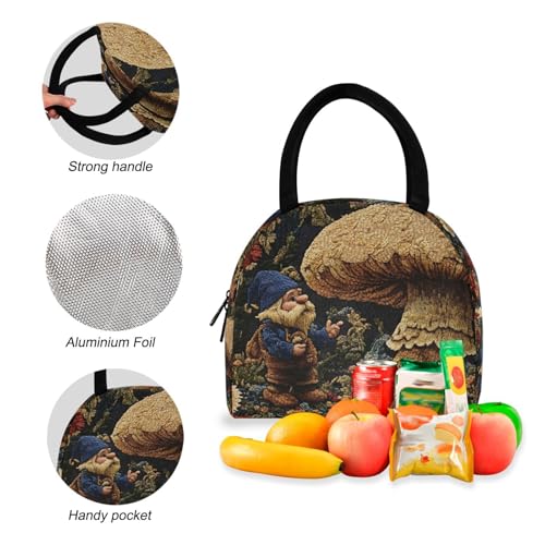 Backpack Lunch Box Set Large Capacity Travel Backpacks and Insulated Lunch Bag for Commute Hiking Picnic Mushroom Gnome Print4