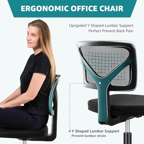 Image of OLIXIS Armless Office Chair, Ergonomic Desk Chair with Wheels, Mesh Back, Removable Washable Foam Cushion, Height Adjustable Rolling Swivel Chairs for Small Space, Home, Office, Black