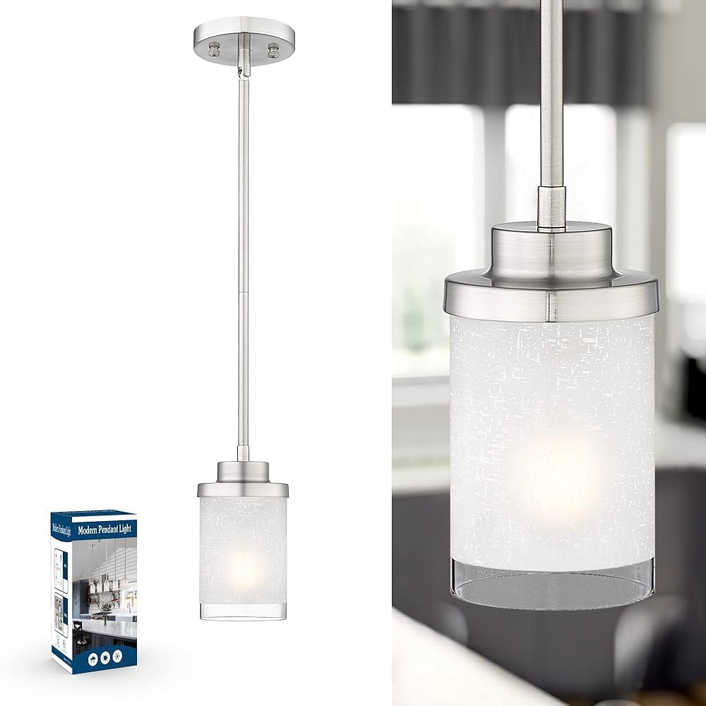 TENGXIN Modern Pendant Light for Kitchen Island, Brushed Nickel Hanging Ceiling Light Fixture,Farmhouse Pendant Lighting for Dining Room Bedroom Bar Office,TXPLBN01