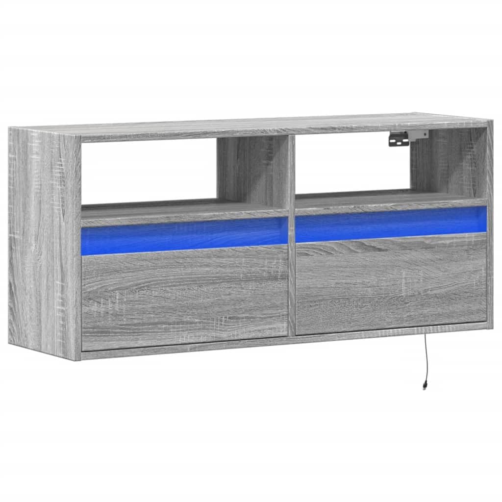 vidaXL Mobile TV a Parete con Luci LED Grigio Sonoma 100x31x45 cm