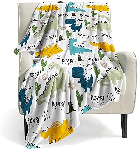 Dinosaur Throw Blanket Super Soft Flannel Blankets for Bed Sofa Living Room Cute Anime Dinosaur Blanket for Boy Girls Kids Baby Children Multicolor Dino Gifts 80 x 60 Inches
