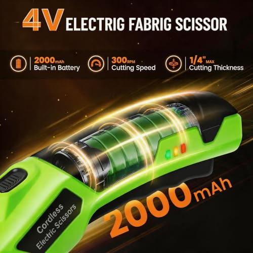 Image of Electric Scissors, Cardboard Cutter, With LED Light, High-Efficiency Brushless Motor, 2000mAh Battery, Tungsten Steel Blade, Suitable for Cloth, Cardboard, Carpet Wire Rope Cutters Green