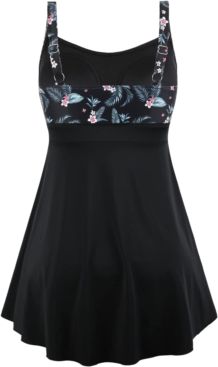 Septangle Vintage One Piece Swimdress Slimming Tummy Control Shaping Swimsuit Bathing Suit - Image 4