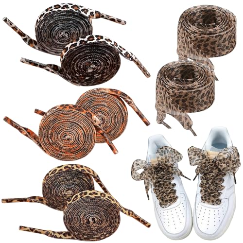 oooaooo 4 Paar Schuhbänder, Schnürsenkel Leopard, Shoe Laces Satin Schnürsenkel Spitze, Modische Breite Leoparden Für Sneaker Und Freizeitschuhe Modische Accessoires