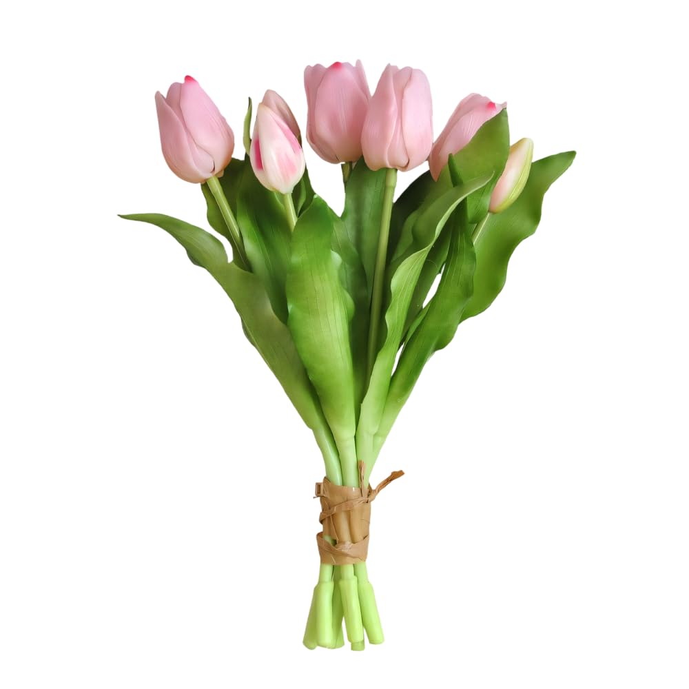 BDKMMS Tulips Flower, 7PCS Real Feel Artificial Flowers with Buds, Faux Floral Bouquet for Home Wedding Spring Table Decor