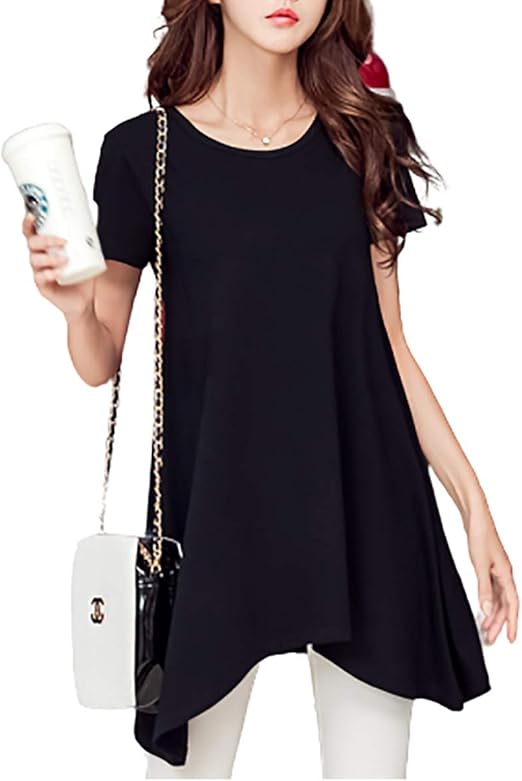 Amazon シダーエイト チュニックシャツ レディース 無地 半袖 Tシャツ ワンピース 体型カバー Tシャツ カットソー 通販