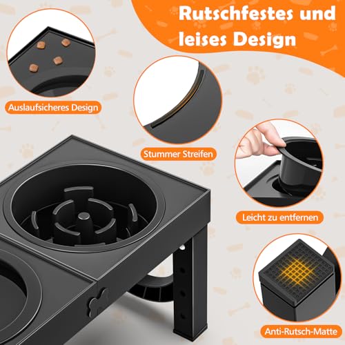 X XBEN 3-in-1 Erhöhte Hundenäpfe für Hunde mit 1,4L Auslaufsicherem Wassernapf und 1L Antischlingnapf, 5 Höhenverstellbar Futternapf für Mittlere Große Hunde, Rutschfester Hundenapf Futterstation