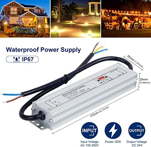 VARICART Outdoor IP67 Waterproof 24V LED Driver 30W 1.25A, Ultra Slim Constant Voltage LED Transformer Adaptor, AC to DC Low Voltage Switching Power Supply, for Garden LED Light Strip G4 MR16 Bulb