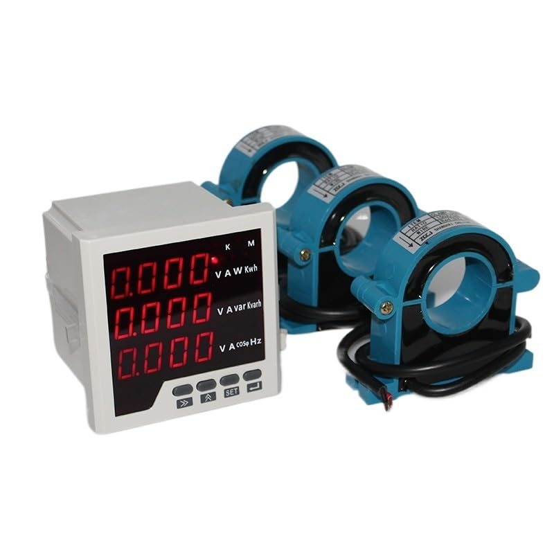 Multifunction Power Meter A V W kWh cos Hz VAR Panel Meter with RS485 Communication Modbus-RTU Protocol with 3 pcs Current CT (Color : AC0-250A, Size : 80 * 80mm)