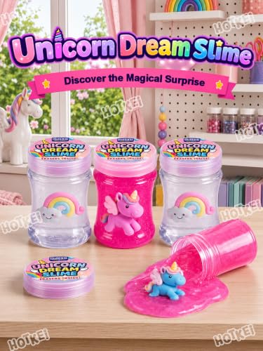 Image of HOTKEI Unicorn Dream Slime for Kids 3 to 10 Years Stretchable Slime with Surprise Cute Unicorn Eraser Inside Soft Non-Sticky DIY Slimy Fun Toy Birthday & Return Gift for Kids Girls & Boys Pack of 4