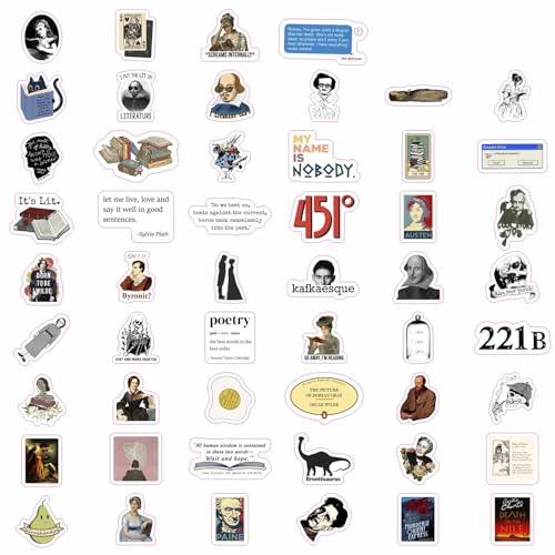 Image of 100Pcs Literature Stickers for Water Bottle and Laptop - Literary Party Favors & Decorations, Books Bookish Writing Poetry Reading Stickers, Book Lovers Gifts, Gifts for Women & Men