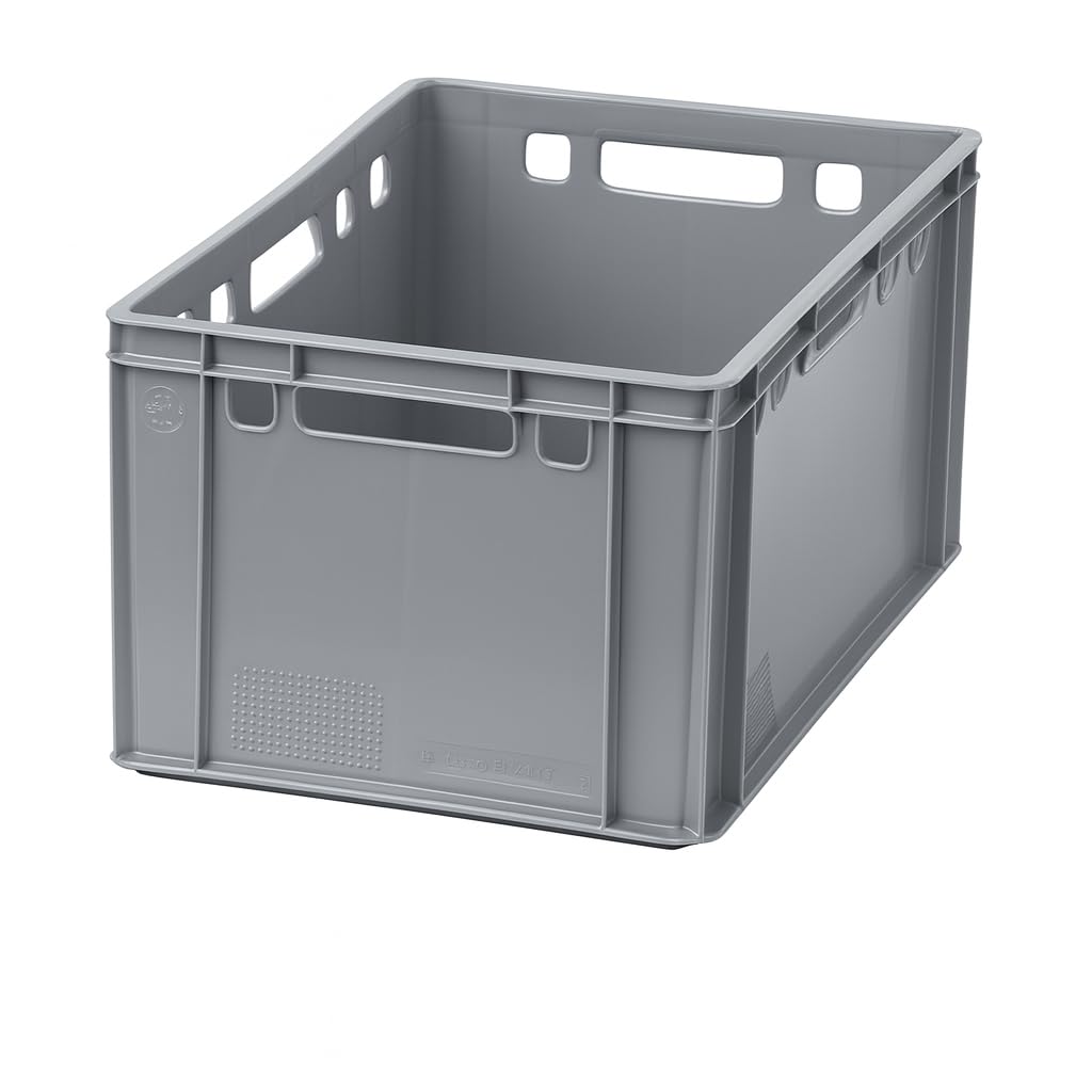 Logiplast 4 Stück graue E3 Kisten 600 x 400 x 300 mm Fleischkisten Lagerkisten Metzgerkisten mit Deckeln in grau