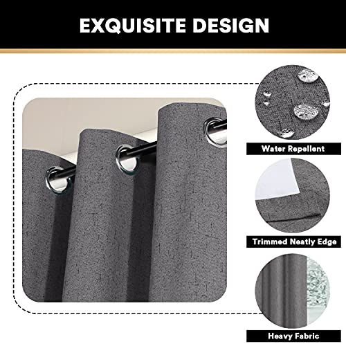 Image of PrinceDeco Blackout Curtains 64 inch Long 2 Panels Set 100% Blackout Curtains for Bedroom Grommet Top Thermal Insulated with White Liners Flax Textured Full Blackout Window Draperies,W42 X L64, Grey