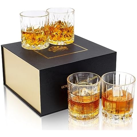 KANARS Whiskey Glasses Set of 4 - Multi Style Crystal Liquor Glasses 10 oz - Rocks Glass Barware For Scotch, Bourbon, Rum and Cocktail, Whisky Gifts for Men, Valentine’s Day Gift Cover